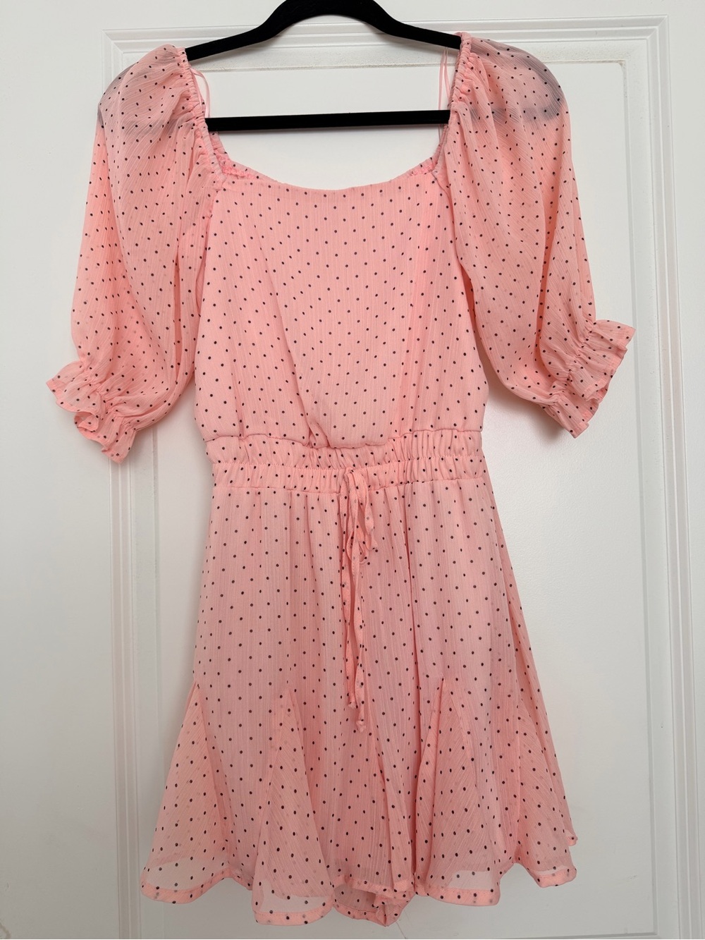 Pink Polka Dot Puff-Sleeve Romper